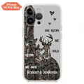 Custom Personalized Deer Couple Phone Case - Gift Idea For Couple - He Keeps Me Safe She Keeps Me Wild - Case For iPhone/Samsung