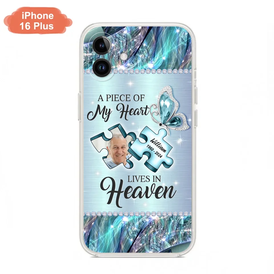Personalized Memorial Photo Phone Case - Memorial Gift Idea for Father's Day - A Piece Of My Heart Lives In Heaven - Case for iPhone/Samsung
