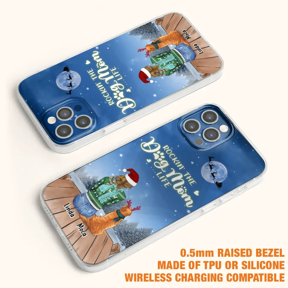 Personalized Christmas Dog Mom Phone Case - Up to 5 Dogs - Gift Idea For Dog Lover/Dog Mom - Rockin' The Dog Mom Life - Case For iPhone And Samsung