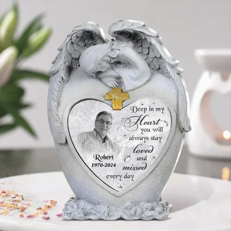 Personalized Angel Memorial Acrylic Plaque - Upload Photo - Memorial Gift Idea For Family - Deep In My Heart