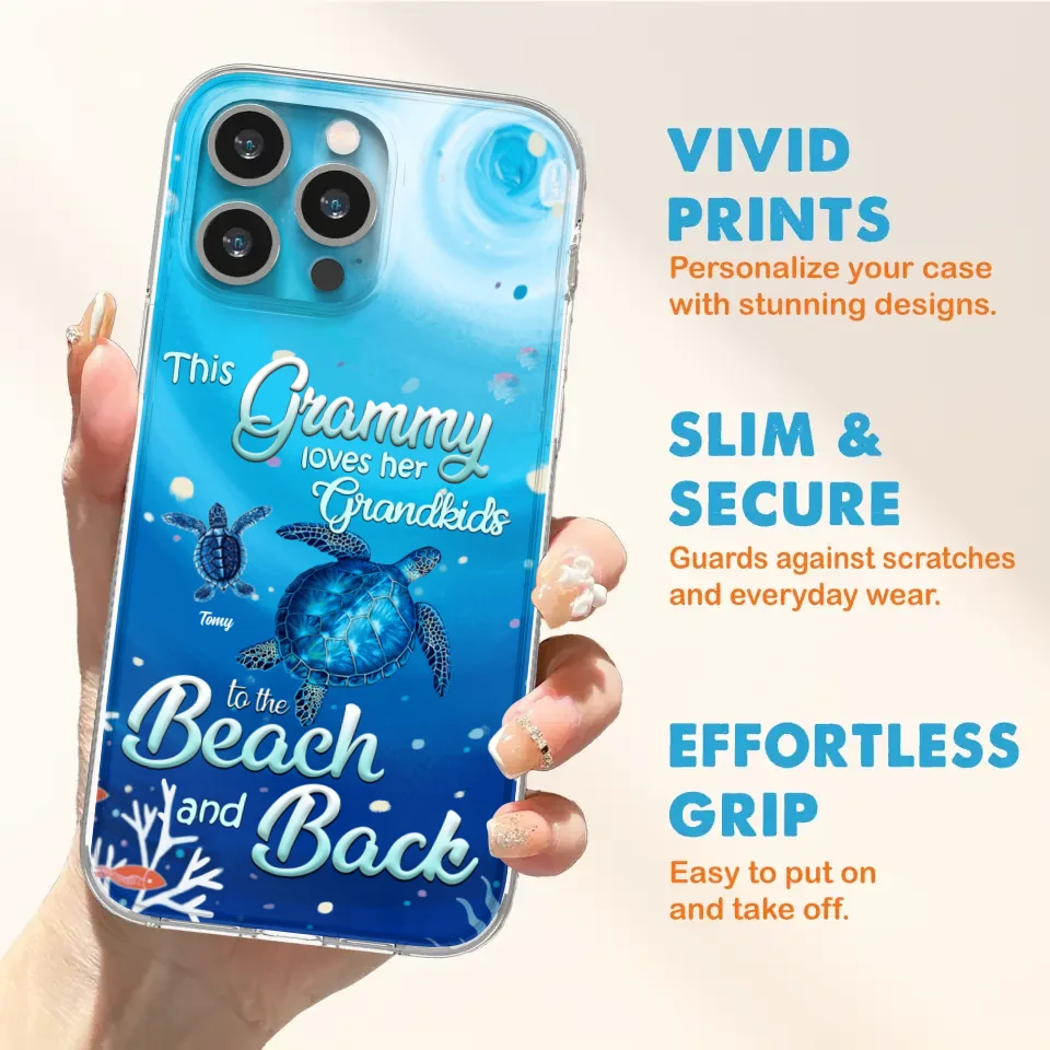 Custom Personalized Grandma Turtle Phone Case - Upto 6 Turtles - This Grammy Loves Her Grandkids To The Beach And Back - For iPhone And Samsung Phone Case - HWDFYR