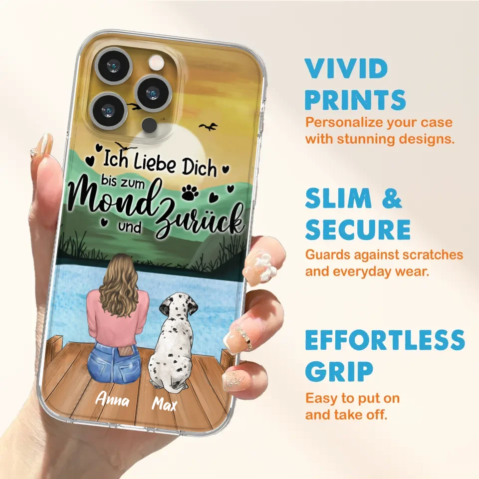 Custom Personalized Dog Mom Phone Case - Gifts For Dog Lover/ Mother's Day With Upto 5 Dogs - Ich Liebe Dich Bis Zum Mond Und Zurück - Case For iPhone And Samsung