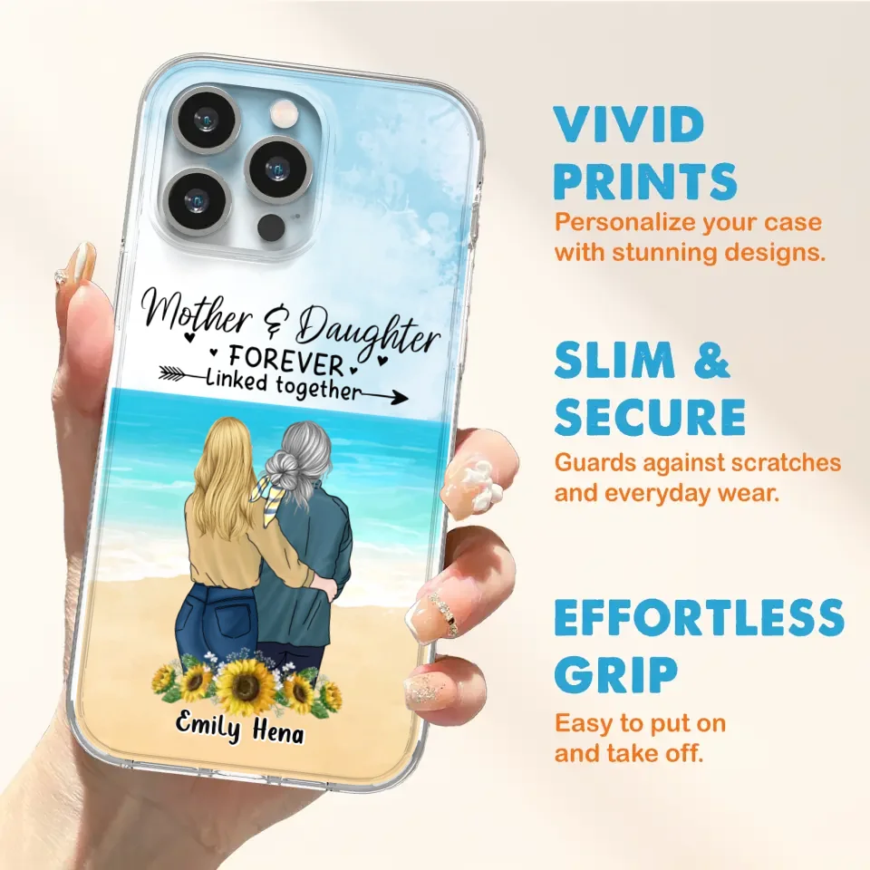 Custom Personalized Mom & Daughter Phone Case - Mother's Day Gift Idea From Daughter - Mother & Daughter Forever Linked Together - Cases For iPhone/Samsung