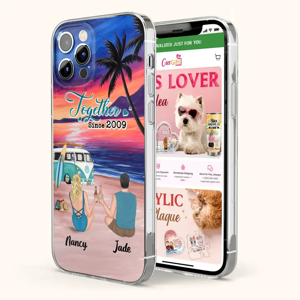 Personalized Beach Camping Phone Case - Gifts For Camping/Dog/Cat Lover With Up to 3 Kids And 3 Pets - This Is Our Happy Place - Case For iPhone And Samsung