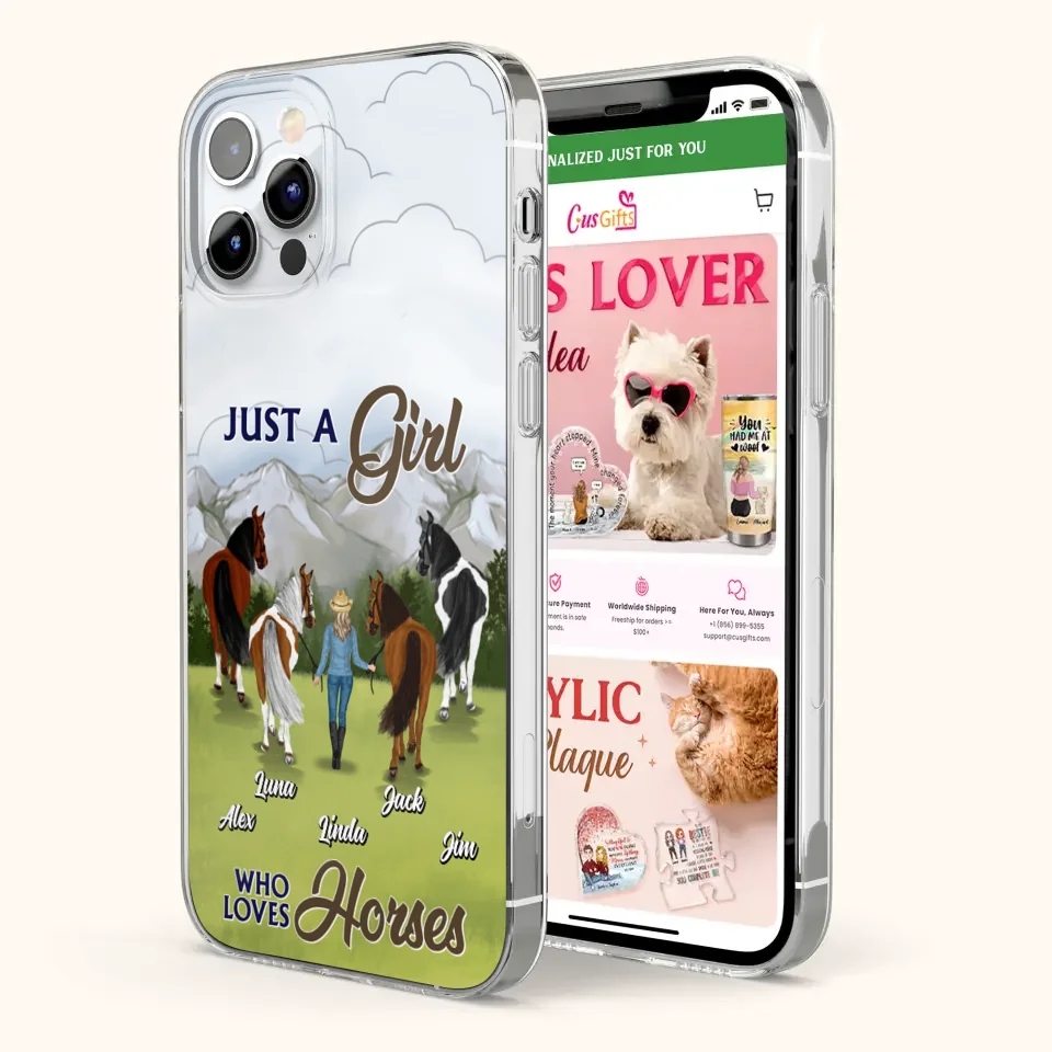 Personalized Horse Lady Phone Case for iPhone/ Samsung - Gift Idea For Horse Lovers with up to 4 Horses - Just A Girl Who Loves Horses