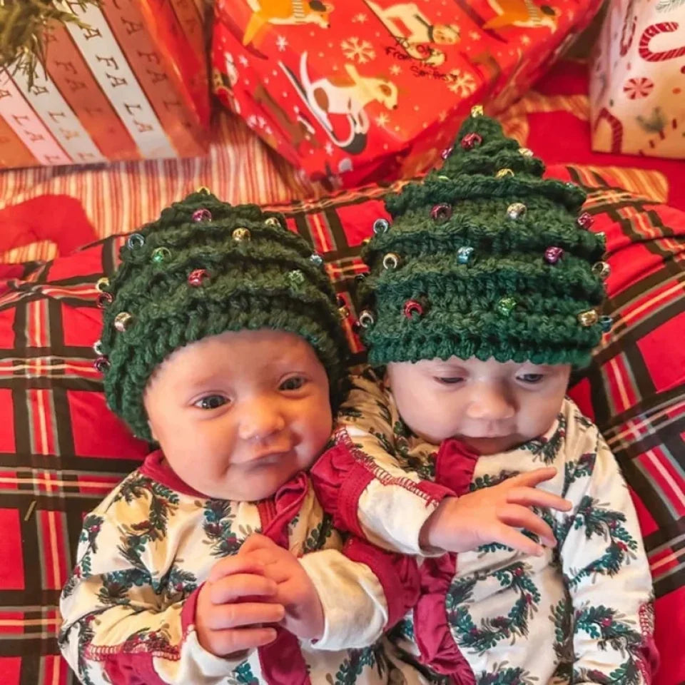 Personalized Name Crochet Christmas Tree Hat - Baby First Christmas Gift - Knit Baby Beanie Hat