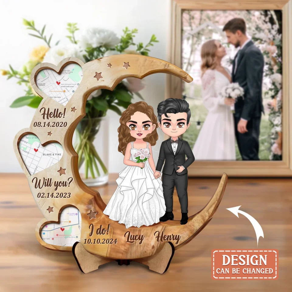 Personalized Wedding Couple 2 Layered Wooden Art - Anniversary Gift Idea Couple - Hello Will You I Do