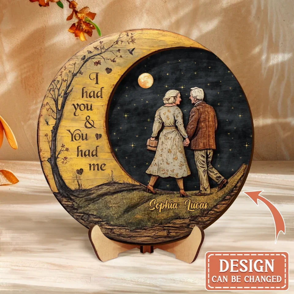 Custom Personalized Old Couple Moon 2 Layered Wooden Art - Gift Idea For Couple - I Had You & You Had Me