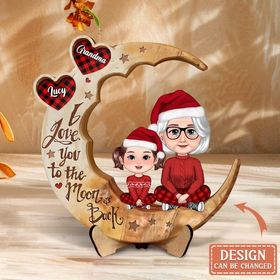 Personalized Grandma And Grandkid 2 Layered Wooden Art - Christmas Gift Idea For Grandma - I Love You To The Moon & Back