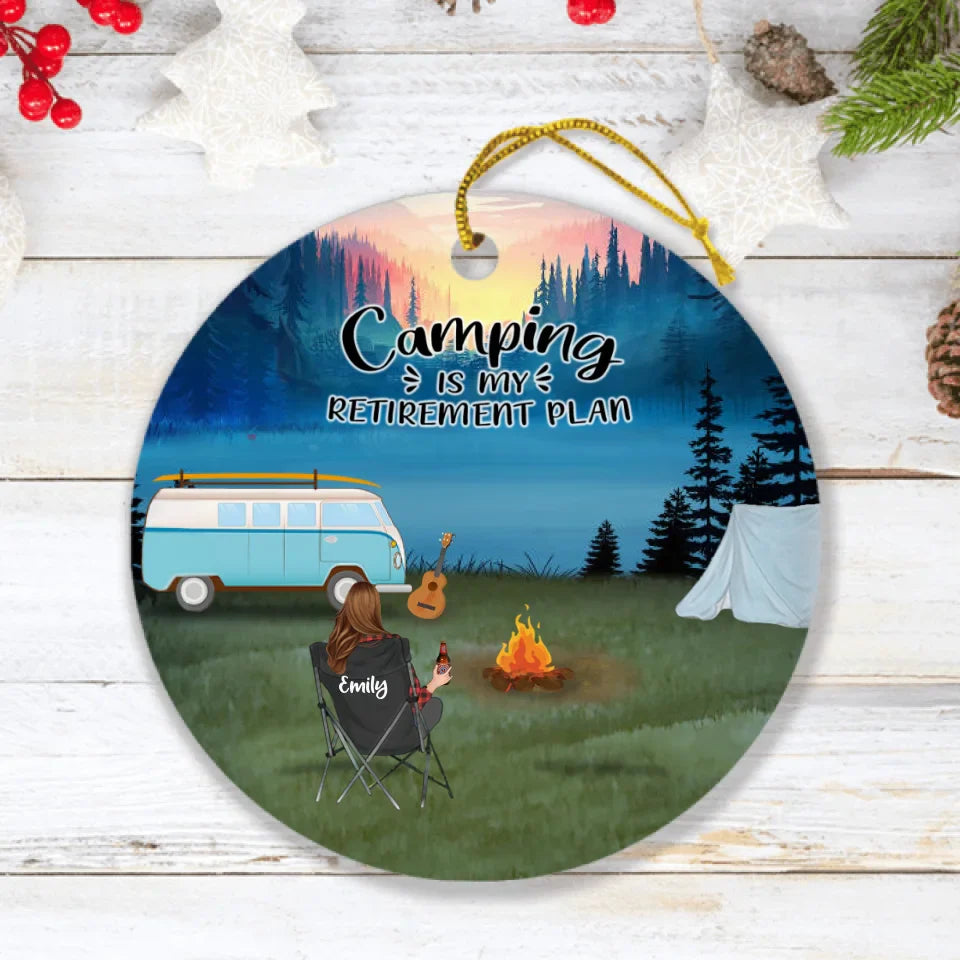 Personalized Camping Ornament - Man/Woman/Couple With Up to 6 Pets - Best Gift For Camping Lover - Camping Is My Retirement Plan - Q3VZTZ