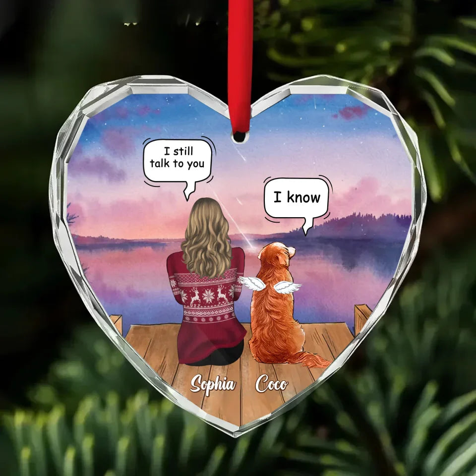 Personalized Memorial Pet Heart Glass Ornament - Adult/Couple With Up to 3 Pets - I Still Talk To You