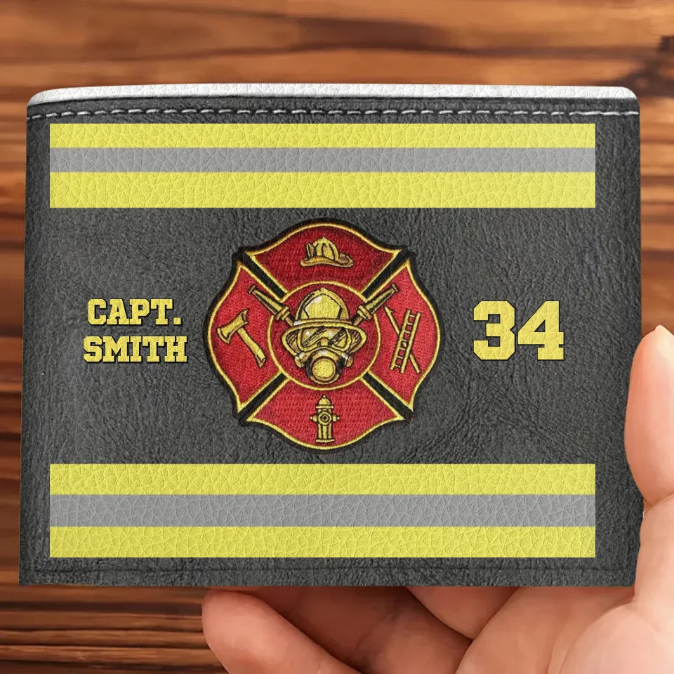 Personalized Firefighter Leather Wallet - Father's Day Gift Idea for Firefighter