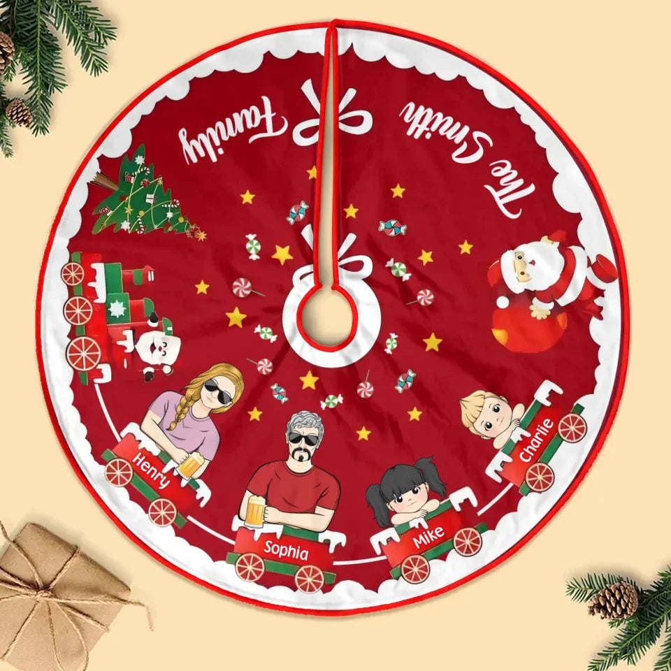 Personalized Family Christmas Tree Skirt - Gift Idea For Family/Pet Lover - Couple/Parent With Up to 3 Kids/Dogs/Cats