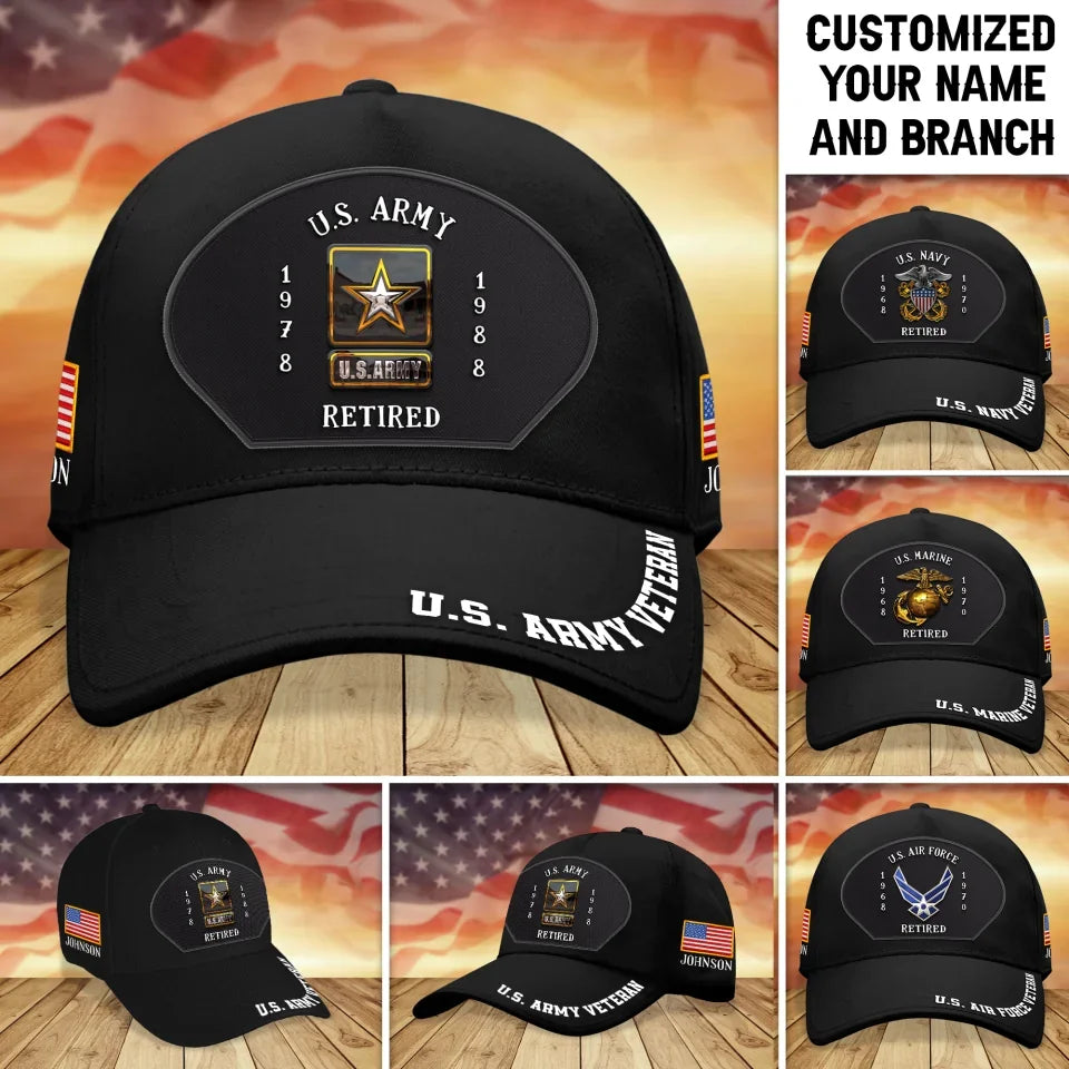 Personalized Retired Veteran Baseball Cap -  Gift Idea for Veteran/Father/Grandpa