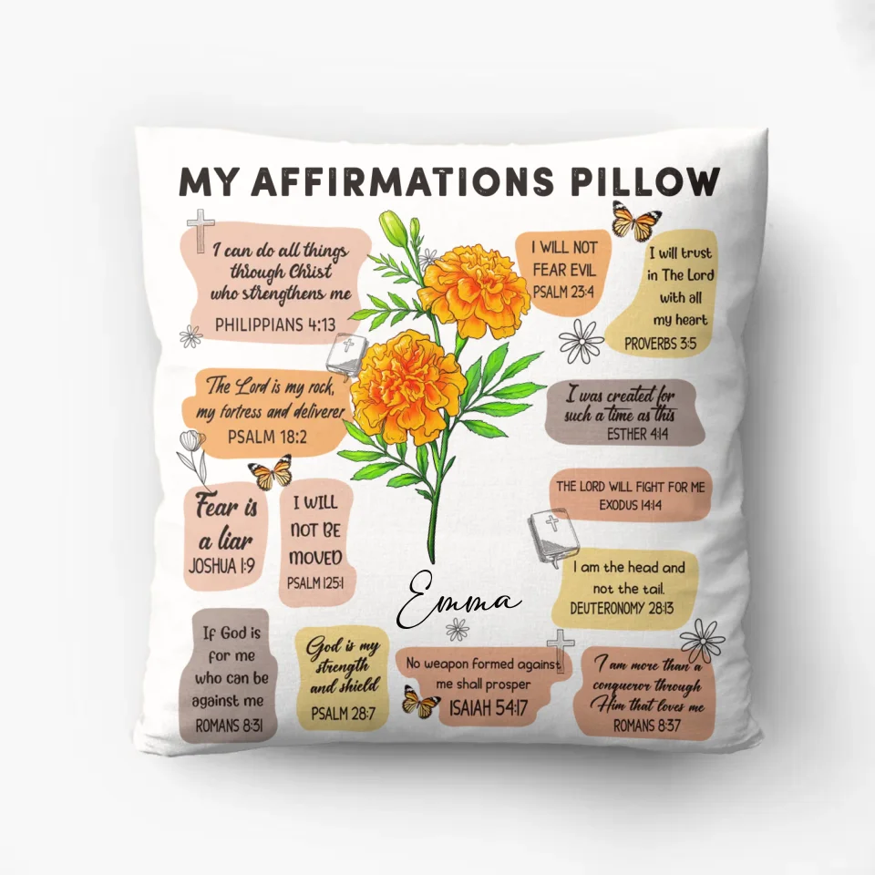 Personalized Birth Month Flower Christian Bible Verse Affirmations Pillow Cover/Quilt/Fleece Throw Blanket - Christian Girl's Affirmation Gift