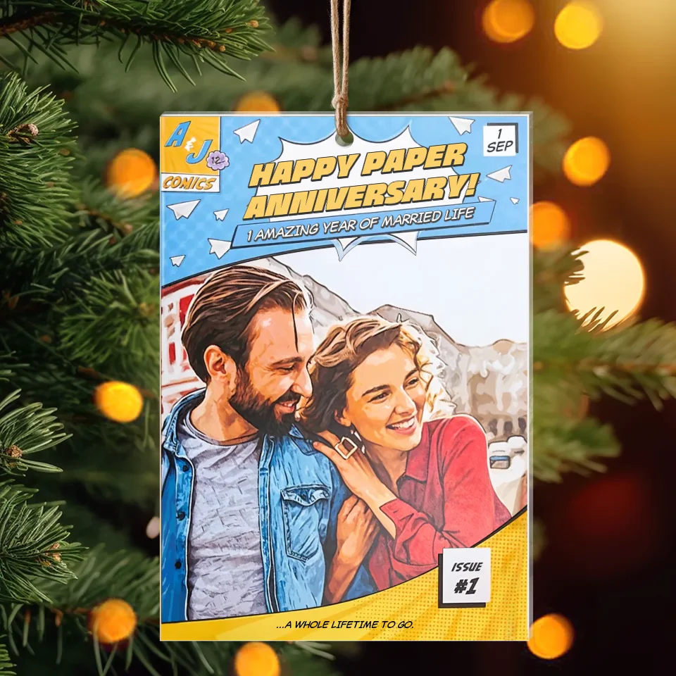 Personalized Comic Book Style Couple Acrylic Ornament - Gift Idea For Couple/Husband And Wife - Custom Name, Photo