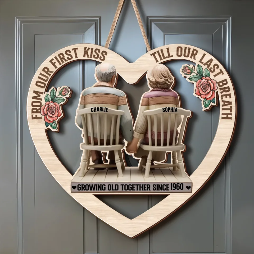 Personalized Couple Wooden Sign - From Our First Kiss Till Our Last Breath - Gift Idea For Couple/Him/Her/Valentines
