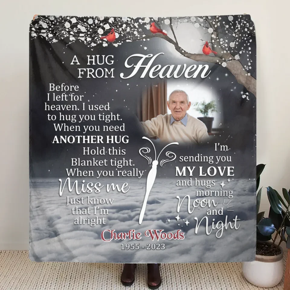 Personalized Memorial Quilt/Fleece Throw Blanket - Memorial Gift Idea - Upload Photo - A Hug From Heaven