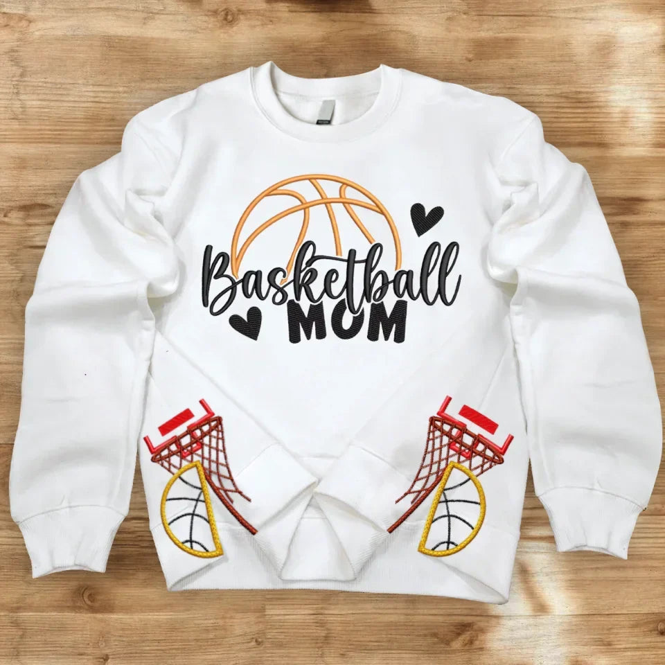 Basketball Mom Side Bow Embroidered Sweatshirt - Gift Idea For Mom/ Mother's Day