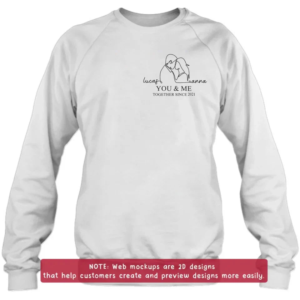 Personalized Couple Portrait Embroidered T-shirt/Sweater/Hoodie - Photo To Line Drawing - Valentine's Day/Anniversary Gift Idea For Couple - You & Me Together Since