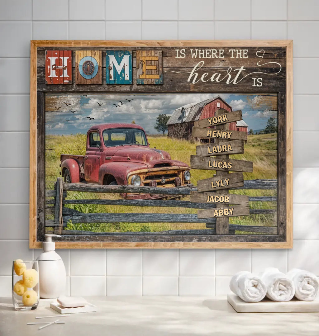 Personalized Family Poster - Gift Idea For Family/Parents with up to 7 Members - Home Is Where The Heart Is