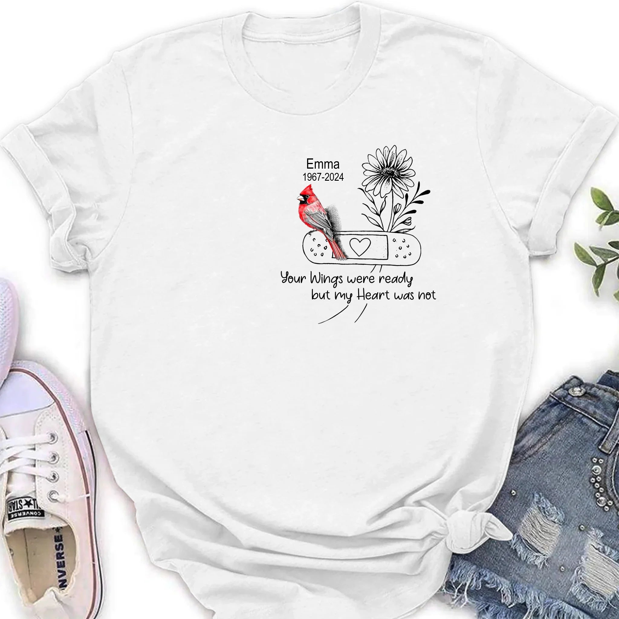 Personalized Memorial Cardinal Unisex T-shirt/Long Sleeve/Sweatshirt/Hoodie - Memorial Gift Idea - Your Wings Were Ready But My Heart Was Not