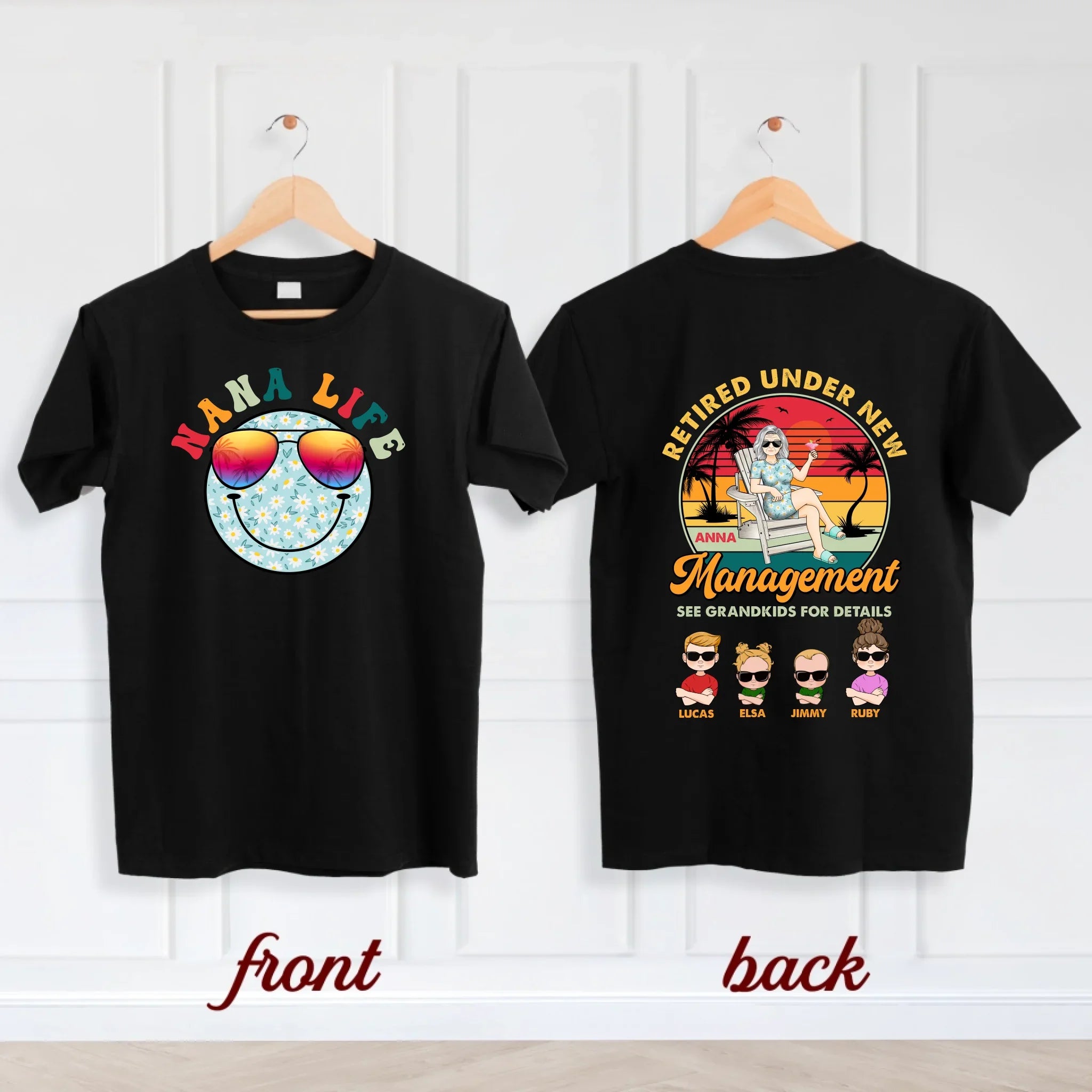 Personalized Nana's Life Shirt - Summer Vacation Gift Idea For Grandma - Up to 4 Kids - Retired Under New Management