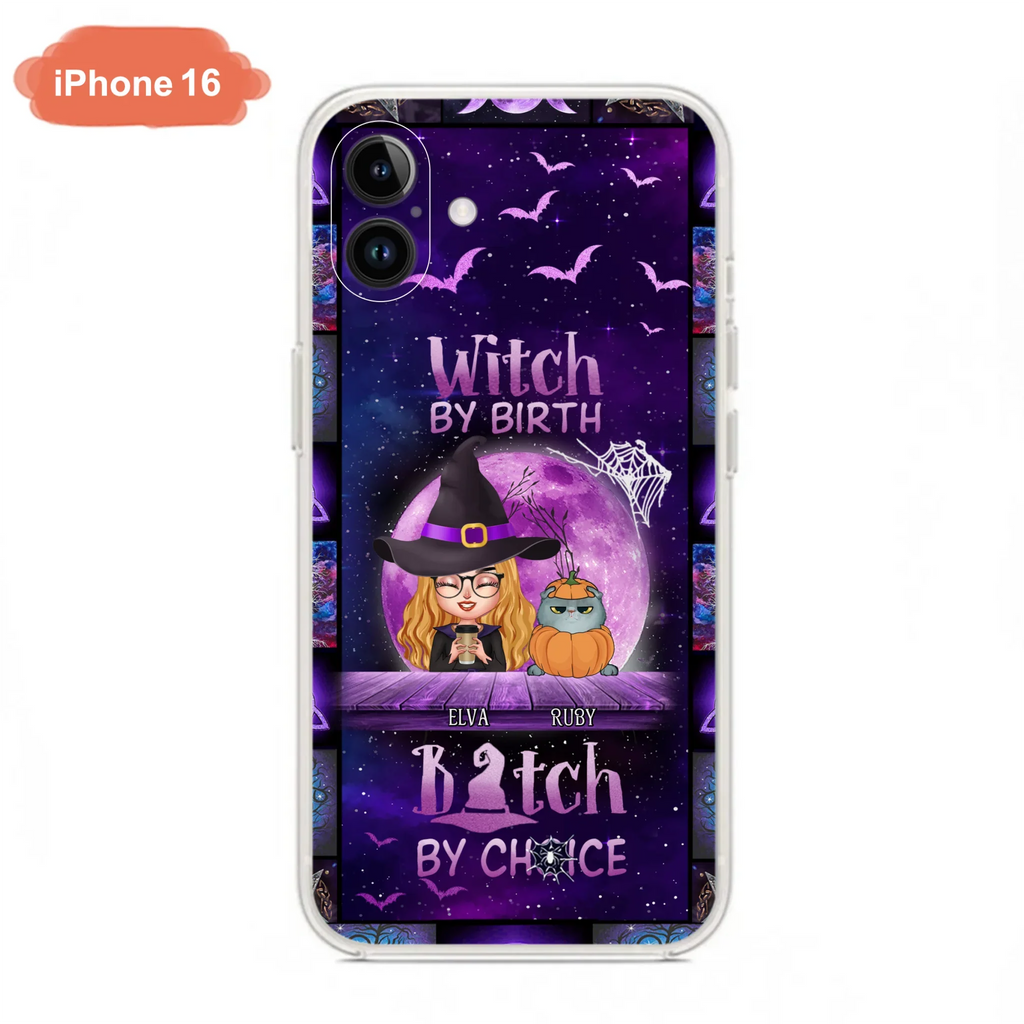Custom Personalized Witch Phone Case - Gift Idea For Witch/ Dog/ Cat Lover - Upto 4 Pets - Witch By Birth - Case For iPhone/ Samsung
