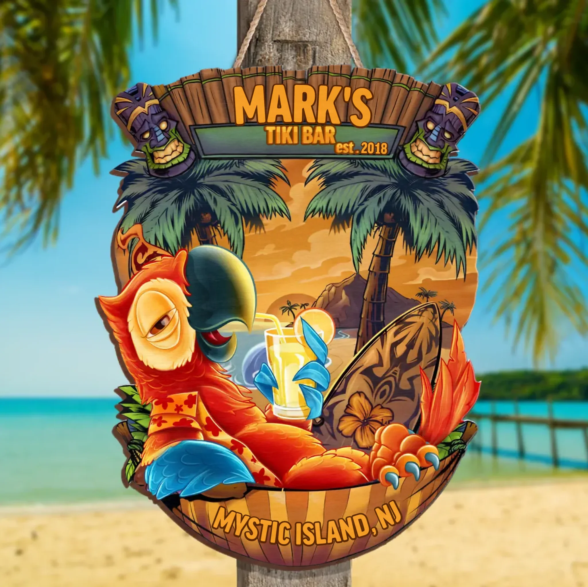 Personalized Tiki Bar Wooden Sign - Summer/Holiday Gift Idea For Family