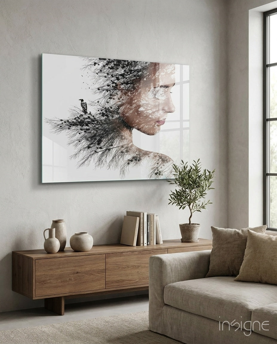 Woman Bird Glass Wall Art