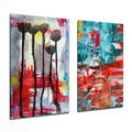 Abstract Flowers 2 Pieces Combine Glass Wall Art