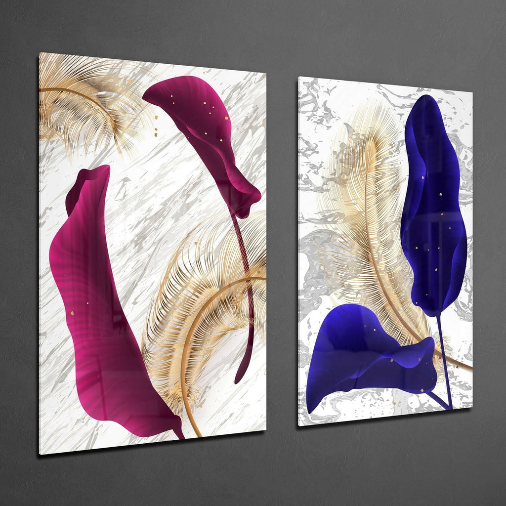 Leaves 2 Pieces Combine Glass Wall Art