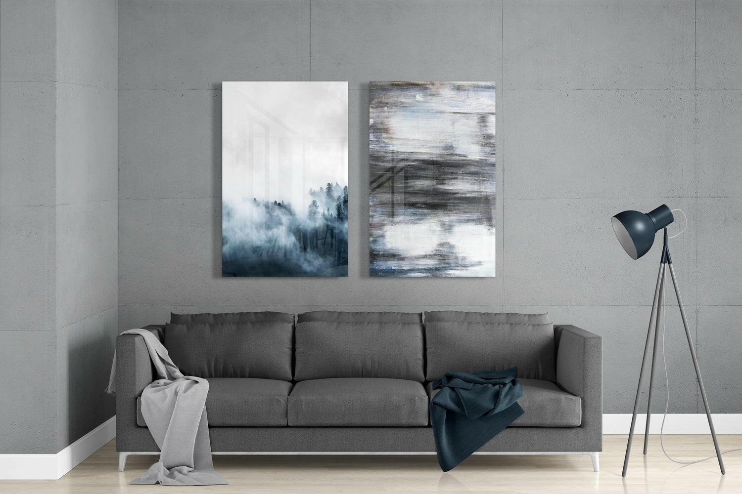 Blue Touches 2 Pieces Combine Glass Wall Art