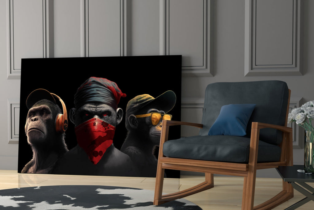 3 Wise Monkey Glass Wall Art  || Designer Collection