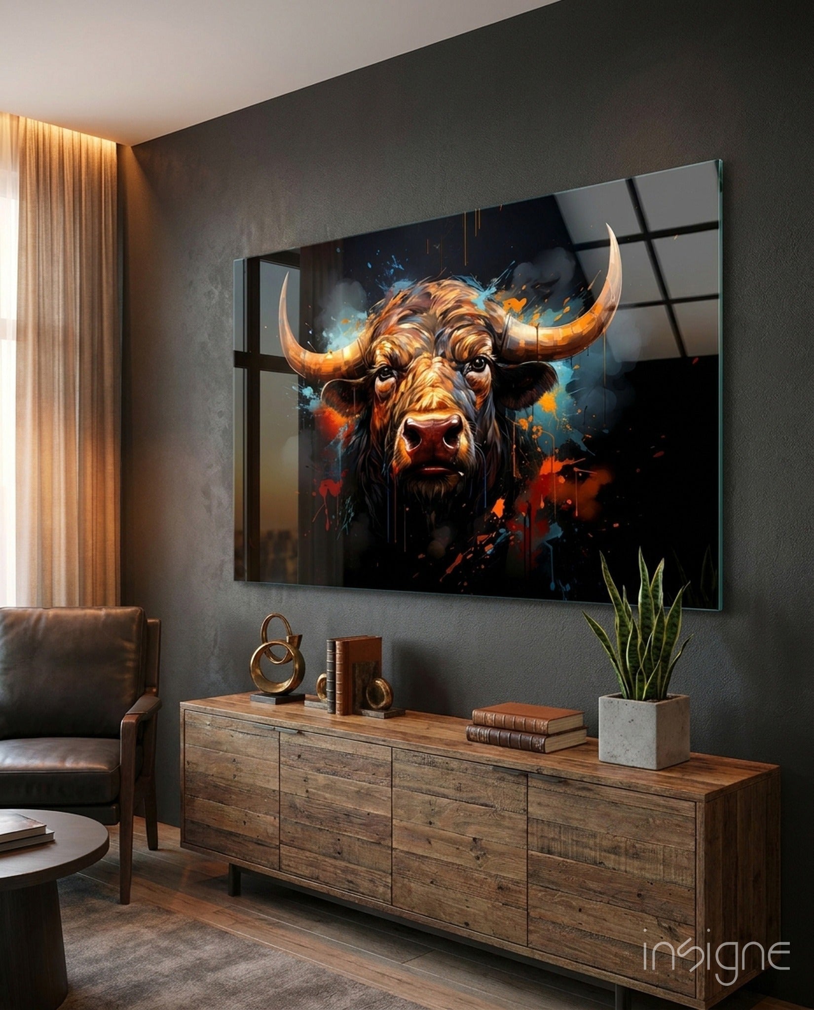 Bull Glass Wall Art|| Designer's Collection