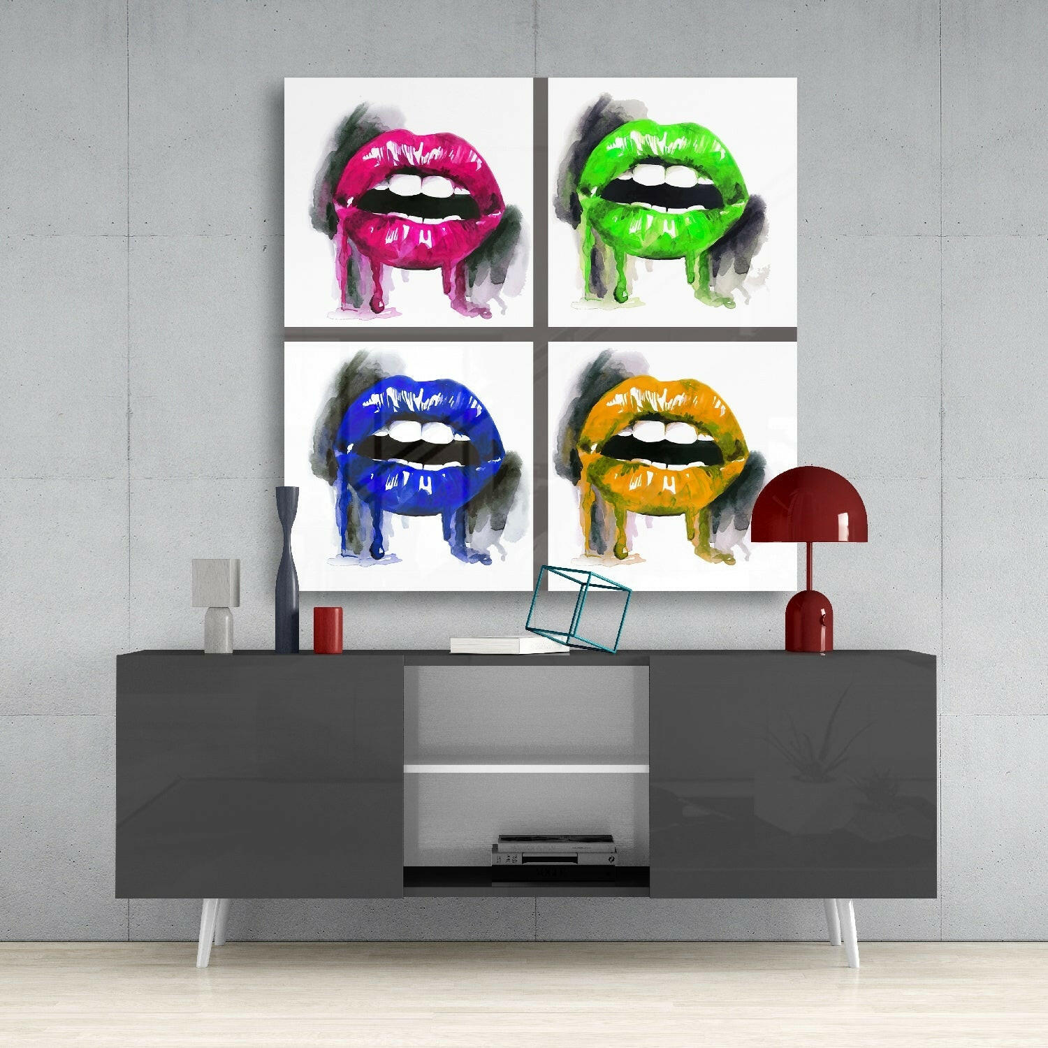 Colored Lips Glass Wall Art