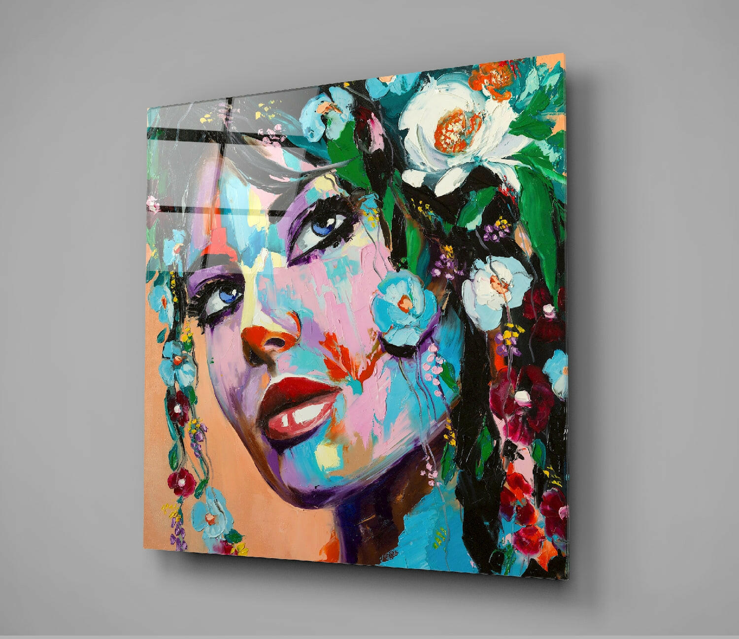 Floral Woman Glass Wall Art
