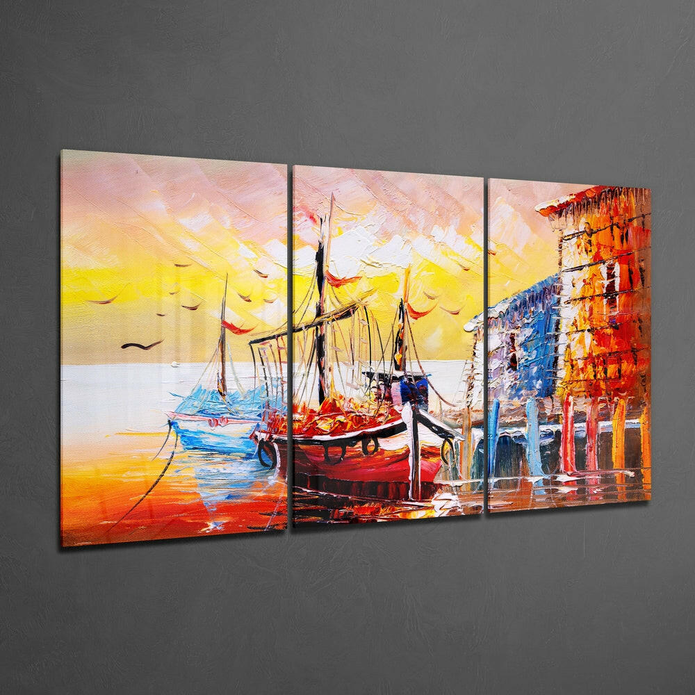 Boat on the Beach Glass Wall Art
