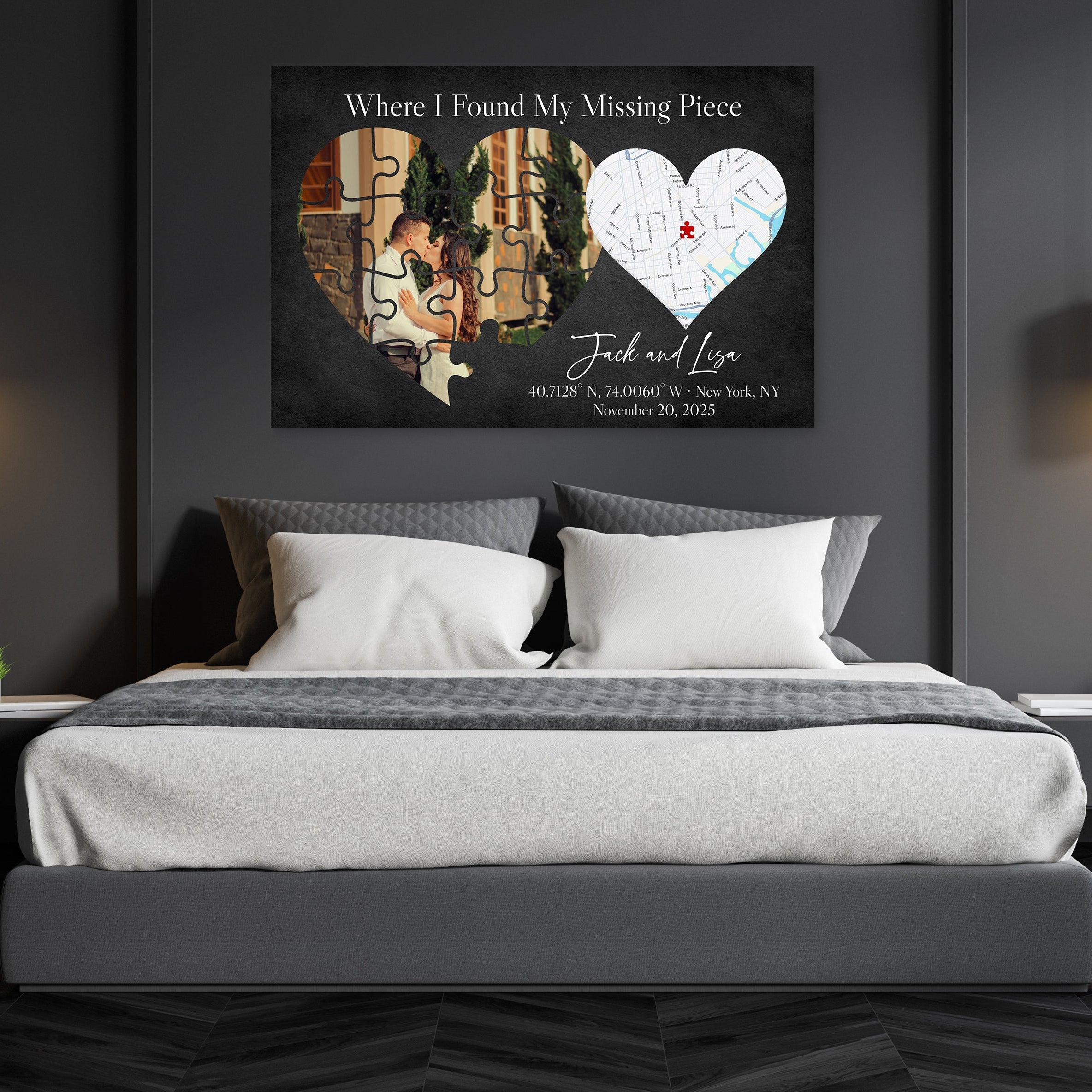 Where I Found My Missing Piece – Personalized Map Puzzle Heart Canvas