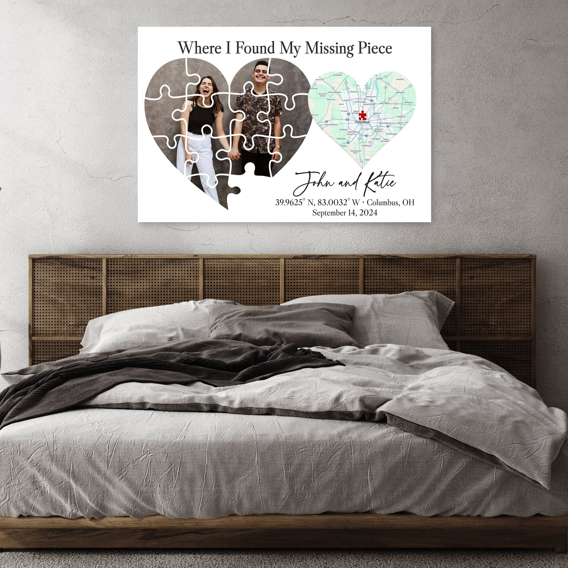 Where I Found My Missing Piece – Personalized Map Puzzle Heart Canvas