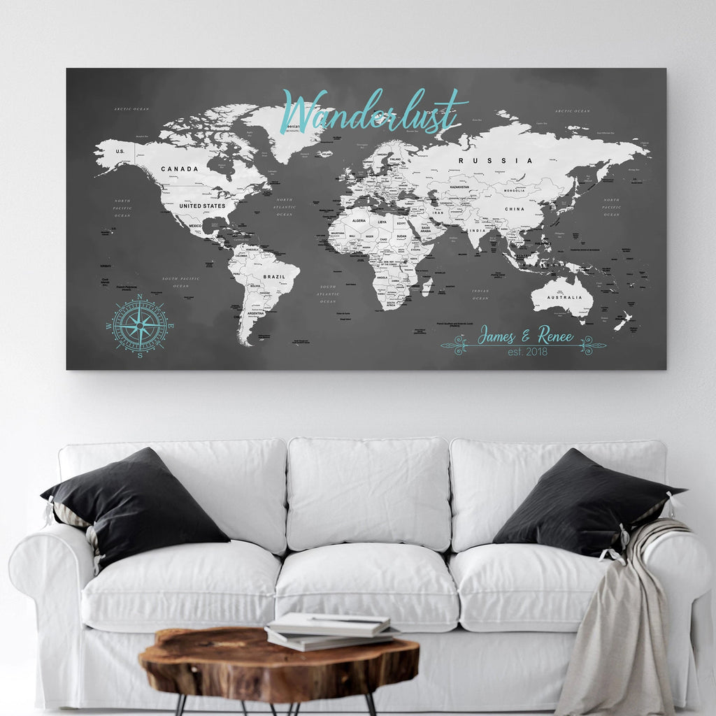 Push Pin Travel Map - Dark Grey
