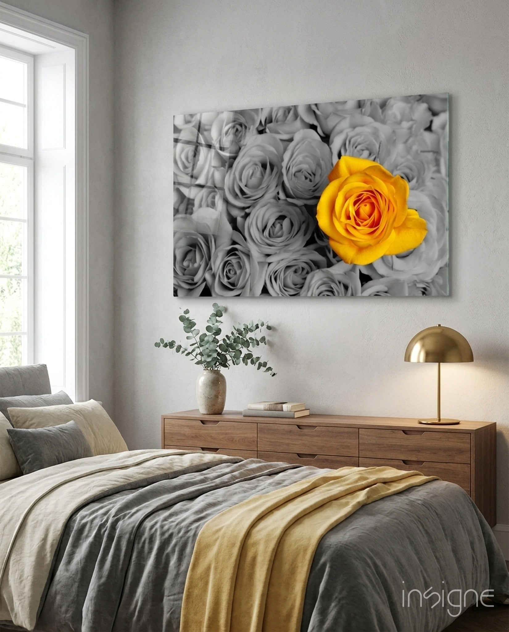 Yellow Rose Glass Wall Art