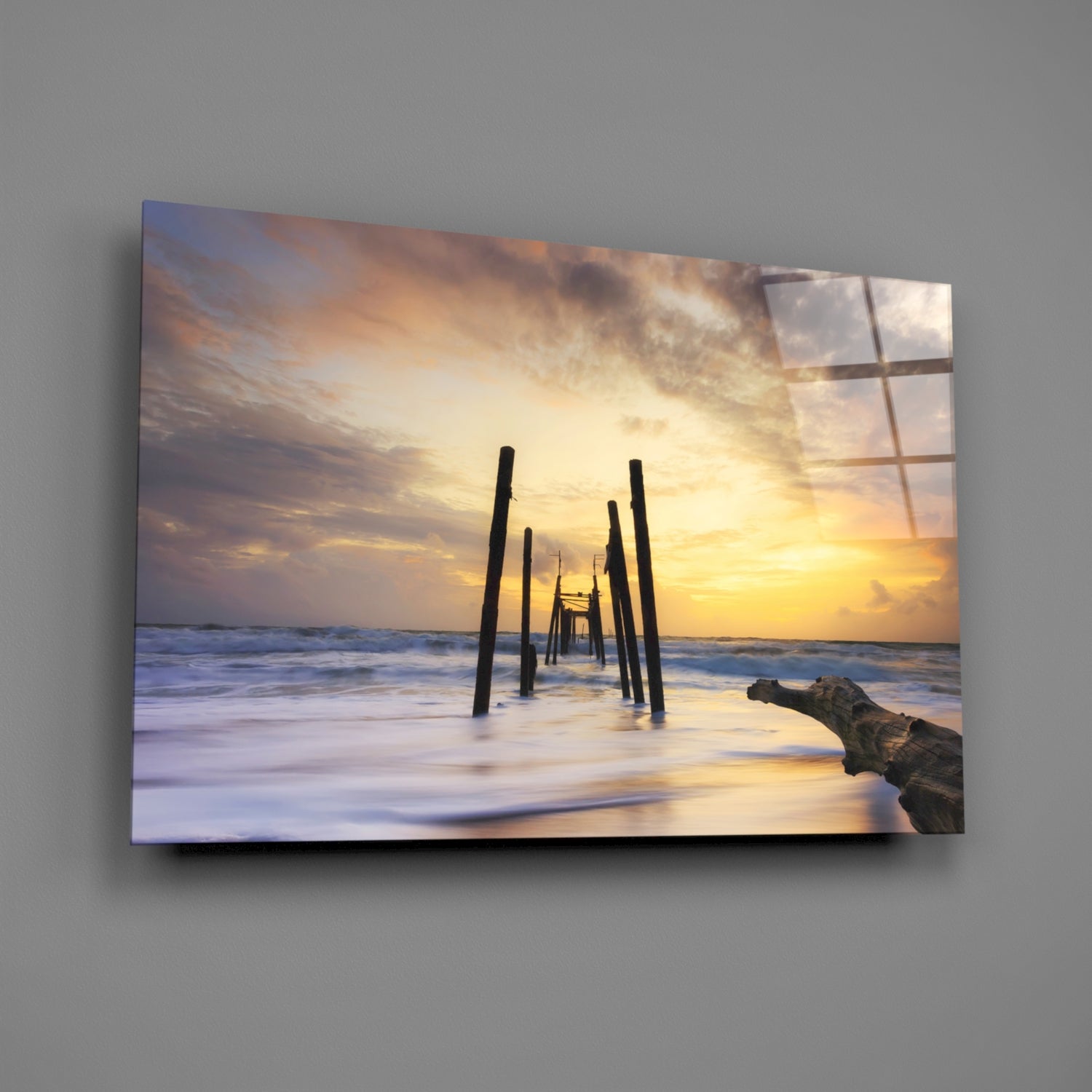 Destroyed Dock Glass Wall Art