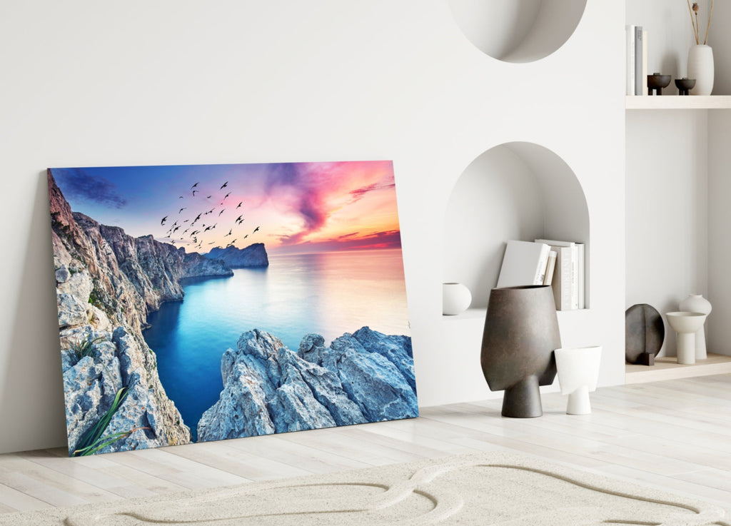 Red Sunset Glass Wall Art