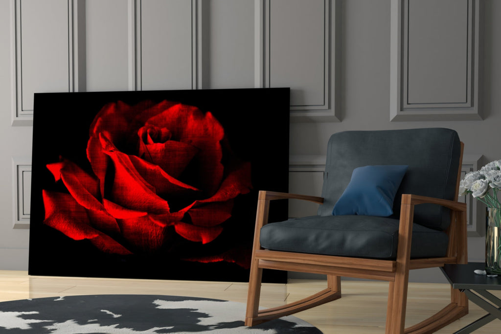 Red Rose Glass Wall Art