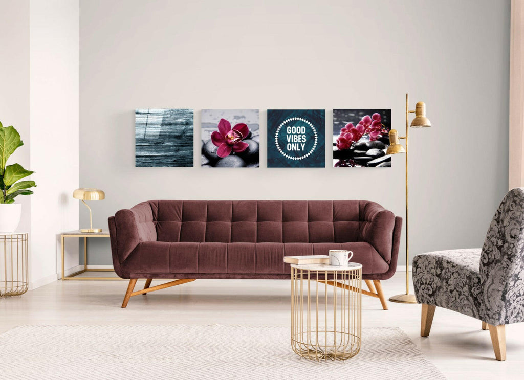 Orchids and Stones Quadro Glass Wall Art
