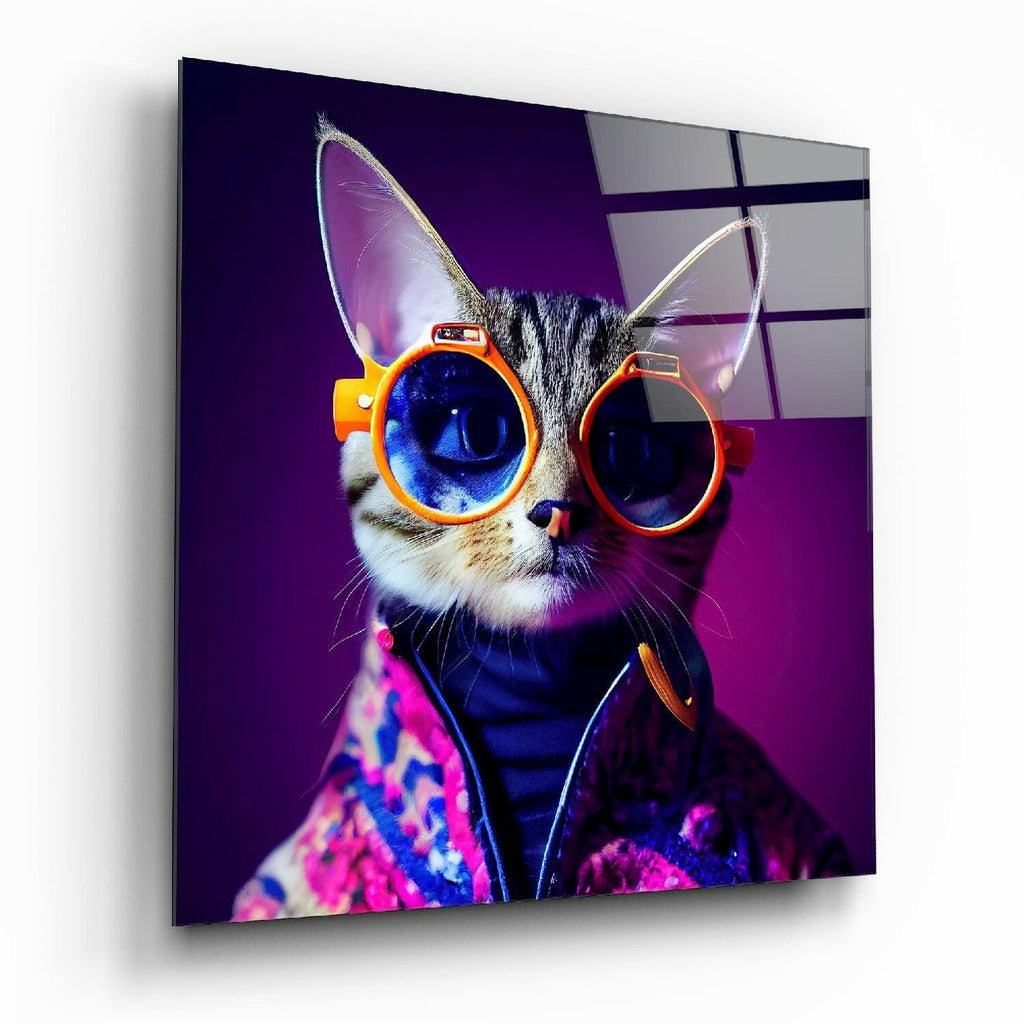 Curious Cat Glass Wall Art  || Designers Collection