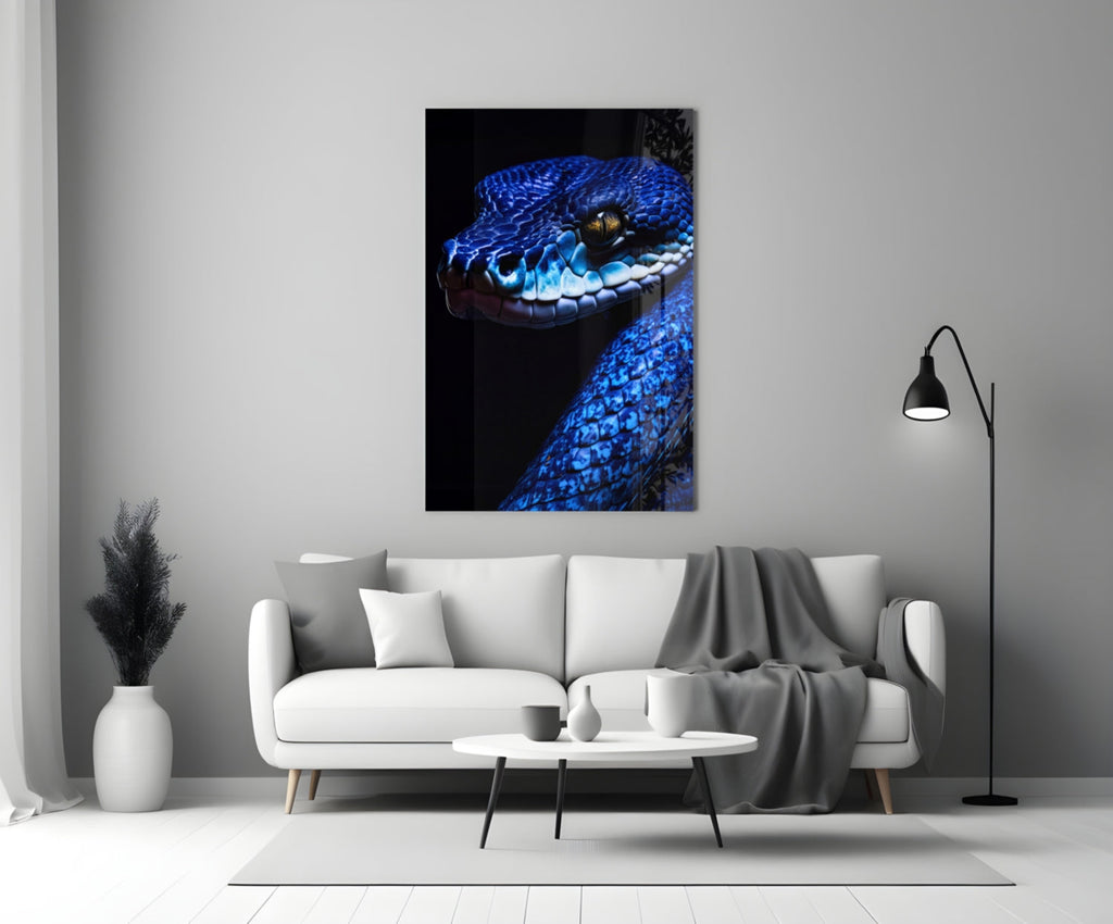 Eyes of the Blue Viper Glass Wall Art || Designer Collection
