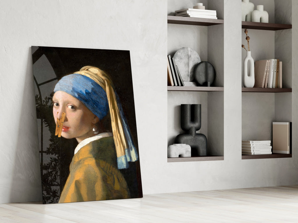 Girl Stuck on Clothespin Glass Wall Art || Designer Collection