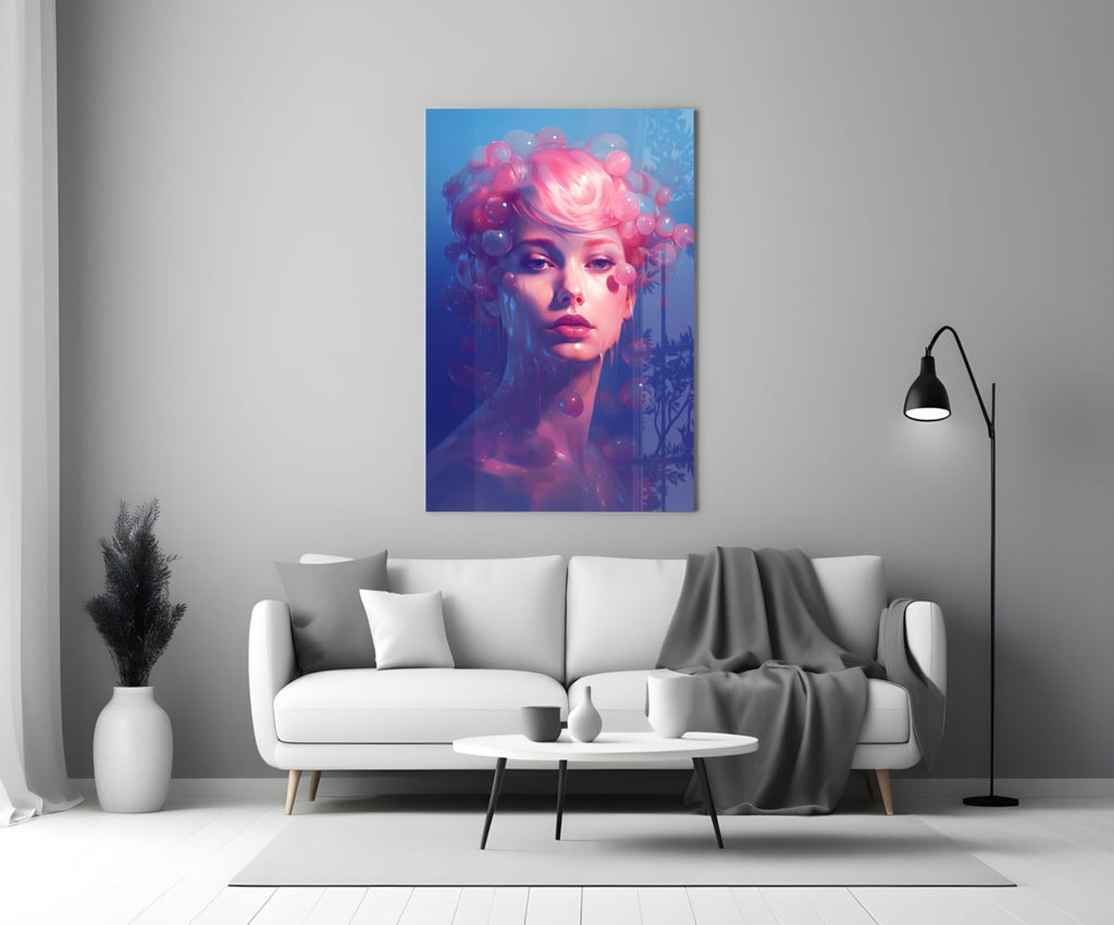 Pink Bubbles Glass Wall Art || Designer Collection